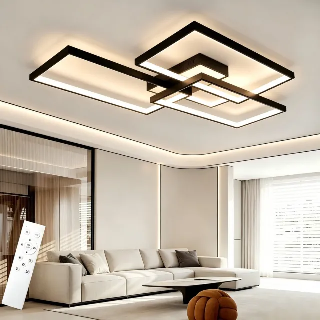 NETTLIFE Plafondlamp LED - 80cm - Dimbaar - 3-Lichts - Zwart - met Afstandsbediening - rechthoekig - Moderne Plafondverlichting - Metaal - voor Slaapkamer | Keuken | Eetkamer - 72W