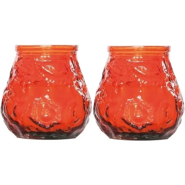 Cosy&Trendy Cosy & Trendy Mini lowboy tafelkaars - 2x - oranje - 7 cm - 17 branduren - kaars - glazen houder - Horeca/tafel/bistro kaarsen