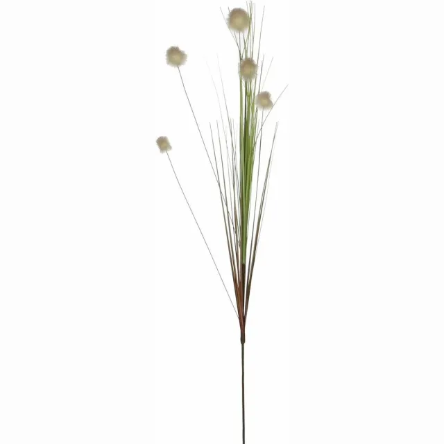 Mica Decorations Rietgras kunstplant losse steel - tak - groen/pluis bollen - wit - 84 cm Khaki groen