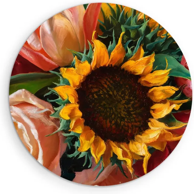 Saammp Forex Muurcirkel - Kleurrijk Bloemenboeket - Natuur - Botanisch - Ø 30 - Wandcirkel - Wanddecoratie Cirkel - Muurdecoratie Woonkamer - Kantoor Decoratie