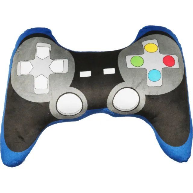 KRÜGER Kruger Game controller pluche kussen - 35 cm - grijs/blauw - fun cadeaus/sierkussens