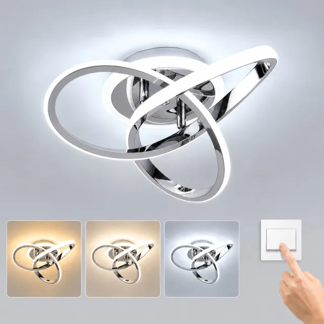 Lemonmax LED plafondlamp in klavervorm 21 W met 3 lichtkleuren en geheugenfunctie, 2100 lm, 25 x 14 x 12 cm, verchroomde afwerking en siliconen - Chroom