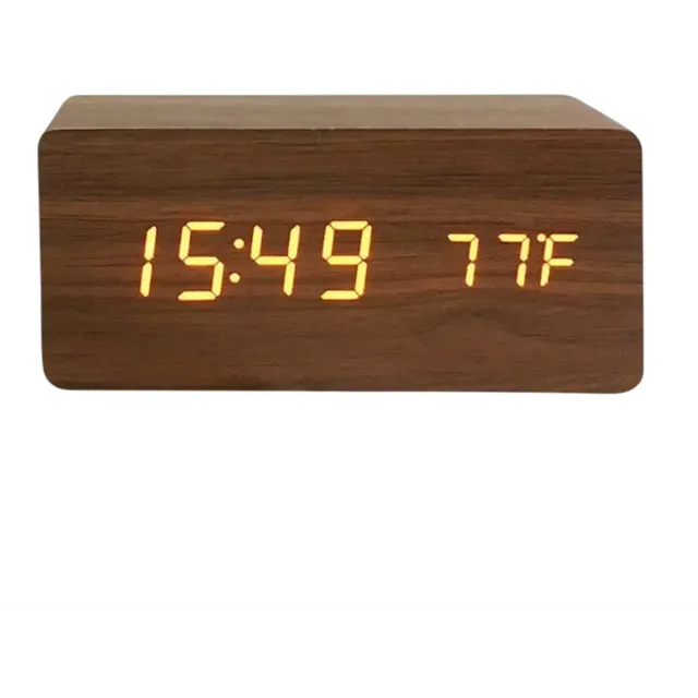 rimmo Houten LED Digitale Wekker met Temperatuurweergave en Alarm – Moderne Bureauklok voor Slaapkamer en Kantoor-BRUIN