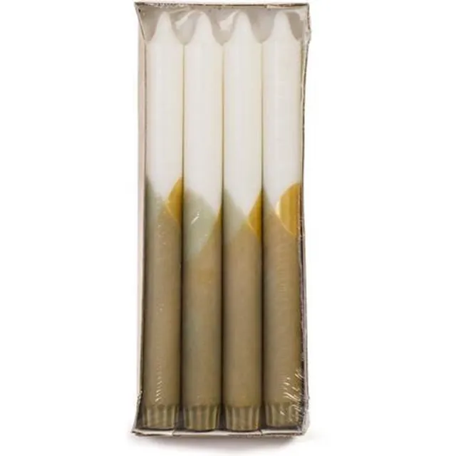 Rustik Lys Kaars - Cross Dip Kaars - Eucalyptus - set 4 kaarsen - Dinerkaars - Figuurkaars Eucalyptus - Wit - Goud