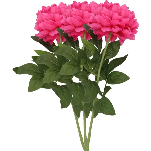 DK design Kunstbloem pioenroos - 3x - roze - zijde - 71 cm - kunststof steel - decoratie bloemen