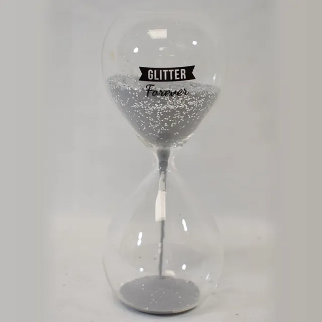 ZoeZo Design zandloper - decoratie zandloper - glas - zilver - glitter - Hoogte 20 cm - Ø 8 cm