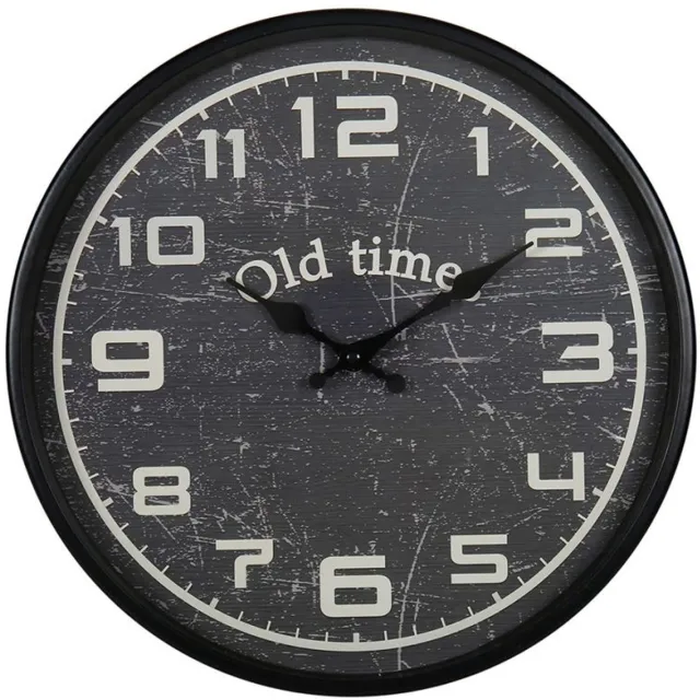 OSTARIA Wandklok/muur klok - Old Times - Dia 30 cm - metaal - zwart - keuken/kamer