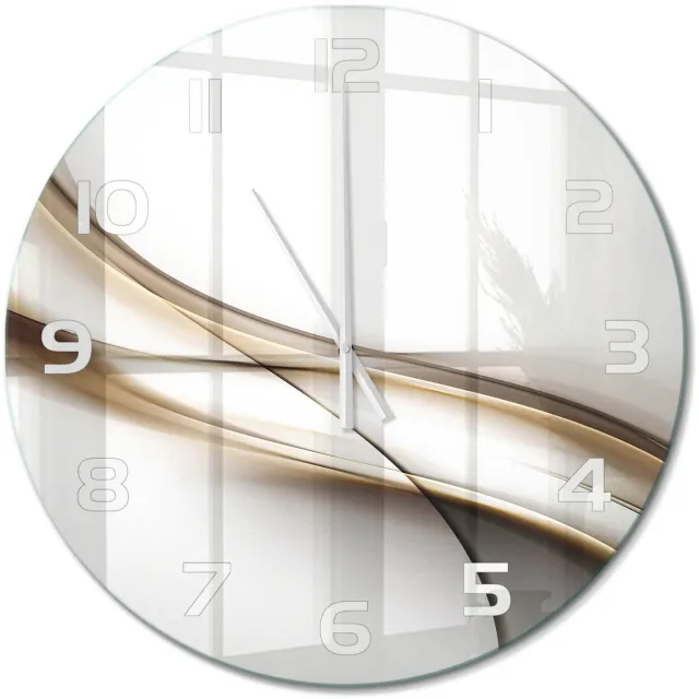 TULUP Wandklok - Bruine golf Glazen Wandklok Design - fi60 cm - Beige Klok Glas Met Opdruk - Witte handen - Ronde Klok - Wandklok Glas Met Motief - Decoratieve Glazen Klok