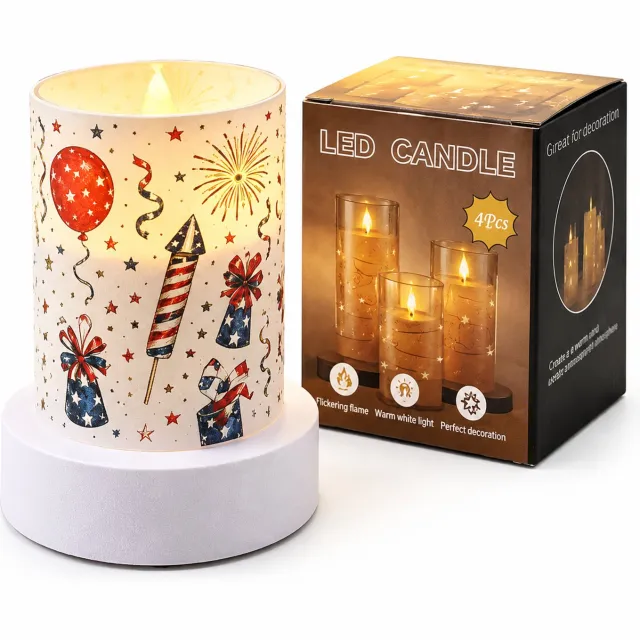 SWGOTA Led kaarsen met bewegende vlam, 1 stuk, 7,5 x 10 cm, warm decoratief licht, feestelijke print, zonder batterijen Meerkleurig