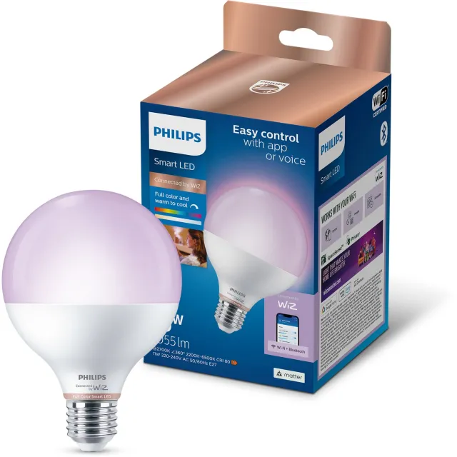 Philips Smart Lighting - LED-lamp - E27 fitting - RGB - Gekleurd en instelbaar wit licht - Dimbaar - 75W - Globelamp: G95 - Wifi
