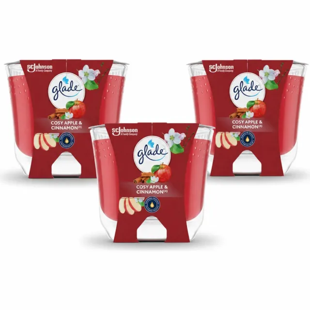 Glade 3 x Glade - Geurkaars Appel Kaneel - 100% Raapzaadwas - 204 g - Voordeelverpakking - 3 stuks rood