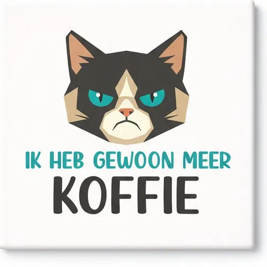Bedruk King Grappige Nederlandse Koffie Kat Keramische Tegel – Ik Heb Gewoon Meer Koffie Quote Decoratieve Cadeau Tegel voor Koffieliefhebbers Wit