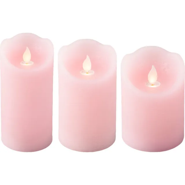 Lumineo LED kaarsen/stompkaarsen set - 3x stuks - lichtroze - met afstandsbediening