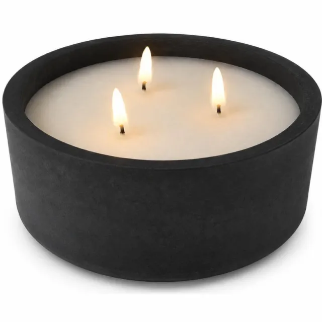 Home & Styling LED kaars in pot - met 3 lonten - beton - zwart - D20 x H8 cm - buiten - waterdicht