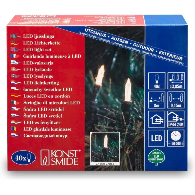 Konstsmide 6004 - Snoerverlichting - 40 lamps LED pizello - 585 cm - 24V - voor buiten - warmwit