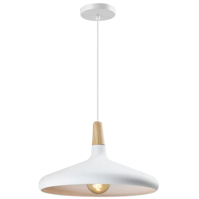 QUVIO Hanglamp Scandinavisch - Laag design - Houten kop - D 38 cm - Wit