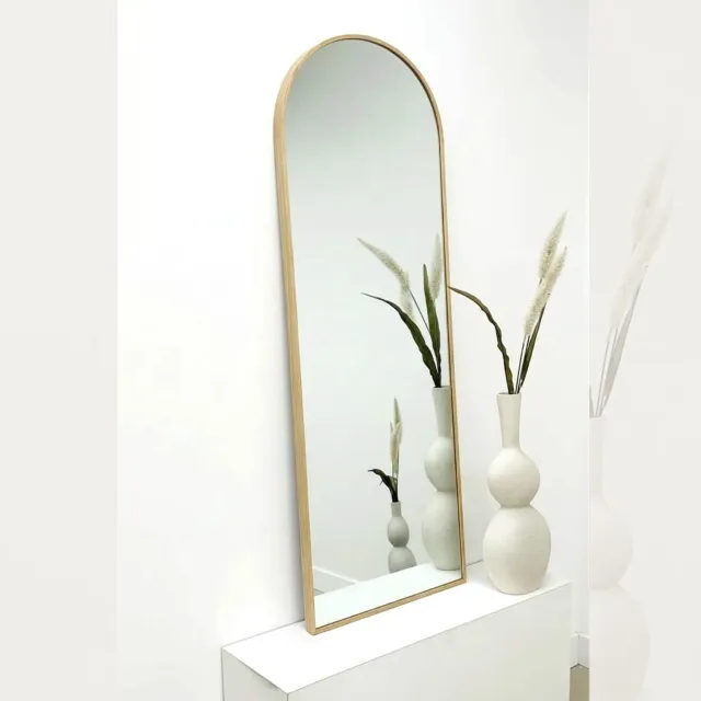 Nordic Style® Boogspiegel 125x40cm - Naturel Eiken hout - Scandinavische Spiegels - Halfrond - Pas spiegel - Staande spiegel - Kleedkamer spiegel - Pas - Boog - Half Rond Ronde - Woonkamer - Wand - Muurspiegel - Muur