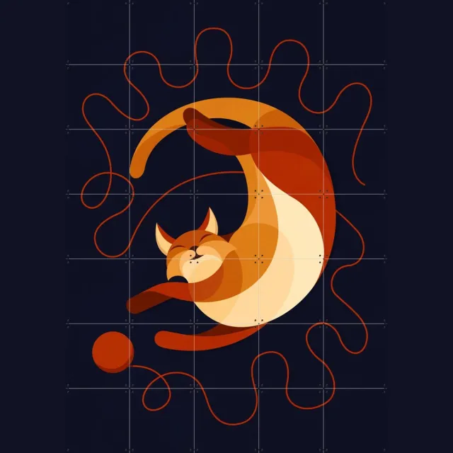 IXXI Cat dark, Elke Uijtewaal - 100 x 140 cm - Grote wanddecoratie en posters - Speels, Geometrische Kunst, Digitale Kunst, Illustraties, Woonkamer Donkere tinten / Oranje