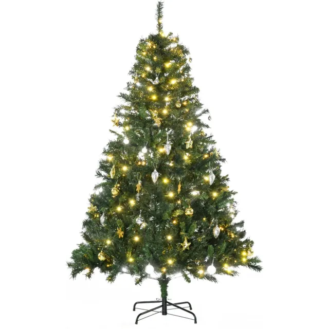 Homcom Kunstkerstboom met 200 LED-lampjes en kerstballen - Kunstboom met 745 takken - Kerstboom - Groen