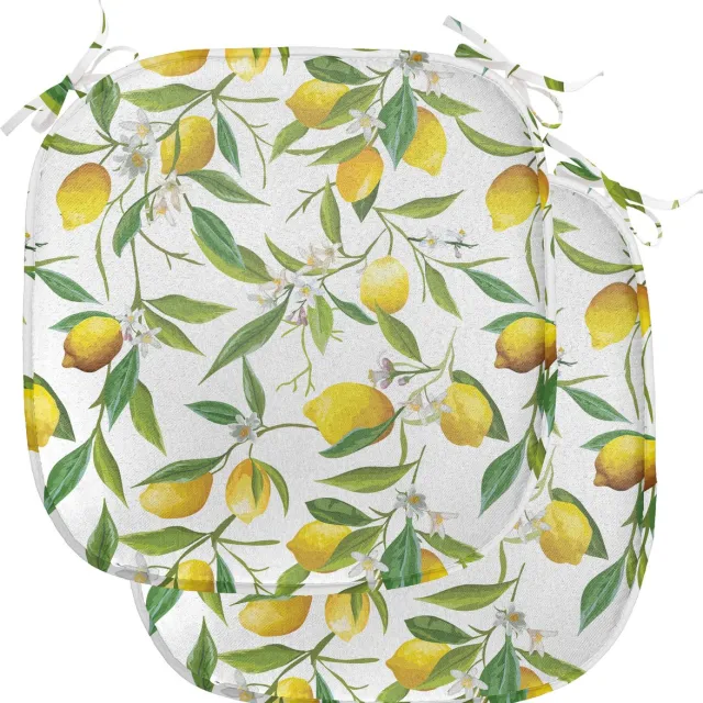 New Bed Natuur Citroen houtachtig romantisch Stoelkussen Set van 2, Anti-Slip Zitting Pad, 40 cm x 40 cm Varengroen, geel en wit - 2 Set
