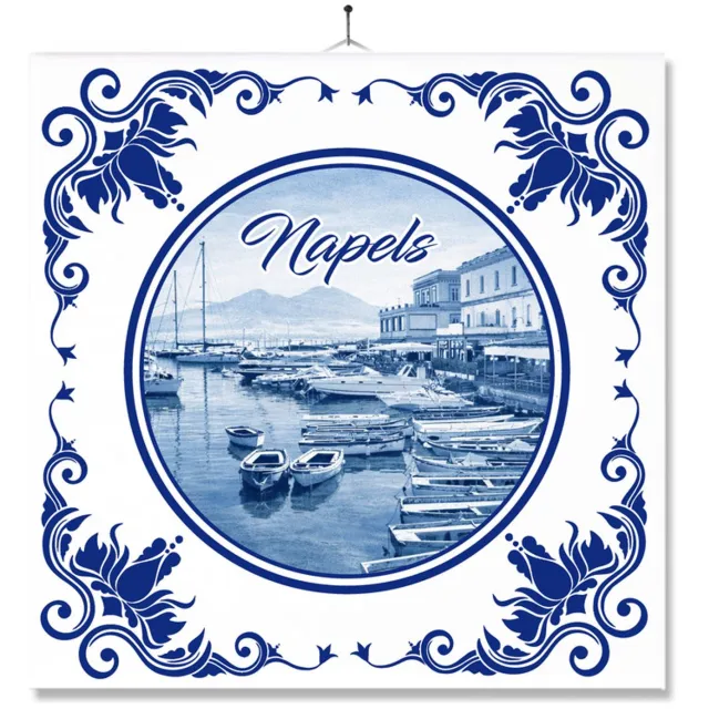 MC Living Tegel Met Opdruk | Napels | Delft Blauw | Cadeau | Inclusief Geschenkdoos | Standaard | Ophangsysteem Ontwerp 2