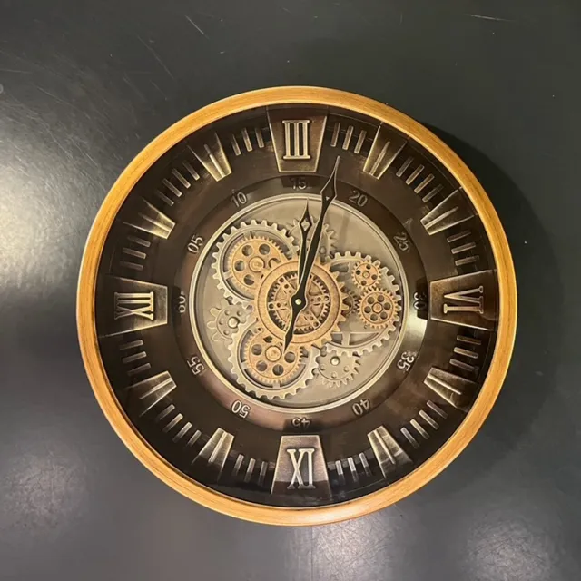 Home Wandklok met draaiende tandwielen - industriele wandklok - brons bruin - diameter 46cm