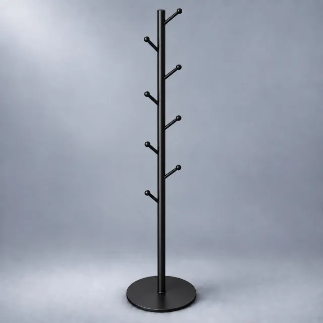 Staande Kapstok Zwart - 8 Haken - 175 cm - Met HEM Microvezeldoekje