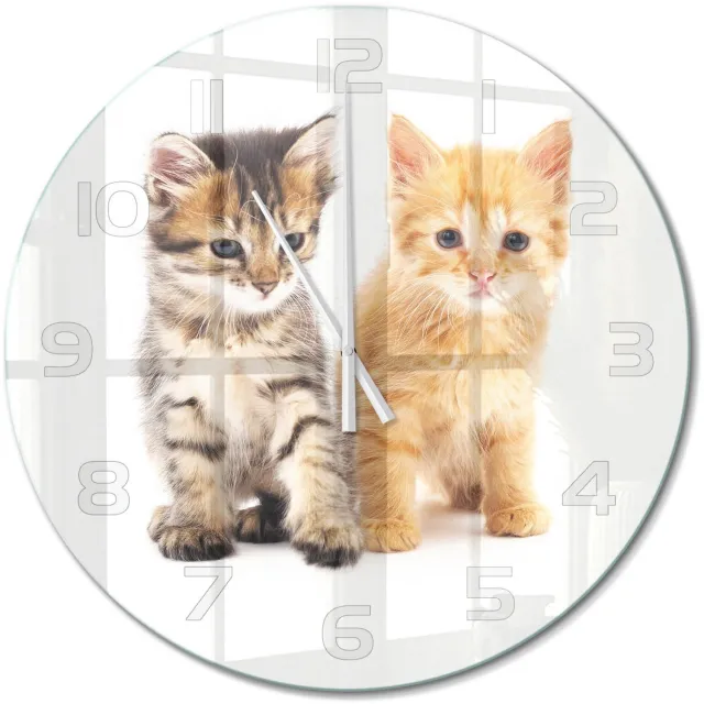 TULUP Wandklok - Bruinrode kat Moderne Wandklok Glas - fi60 cm - Oranje Wandklok Glas Decoratie - Witte handen - Ronde Klok - Glazen Wandklok Design - Klok Glas Met Opdruk