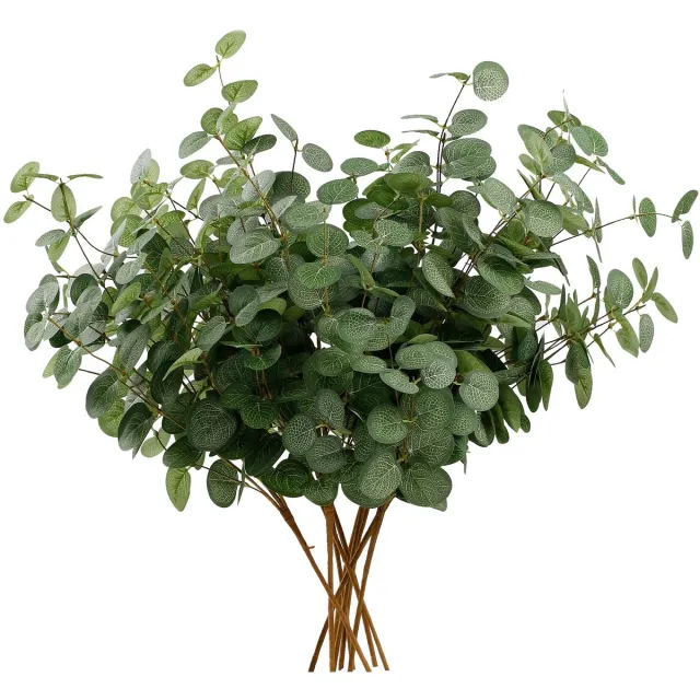 Famanu Kunstbloemen set van 6 trossen eucalyptus, kunstmatige eucalyptusstengels en bladeren, kunstzijde, groen gebladerte voor bloemstukken, decoratie thuis, bruiloften en feesten