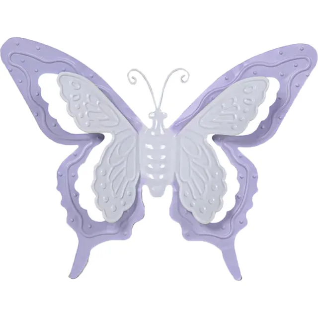 Mega Collections tuin/schutting decoratie vlinder - metaal - lila paars - 46 x 34 cm