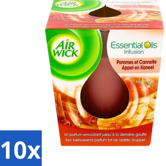 Air Wick 10 x Air Wick Essential Oils - Geurkaars - Appel & Kaneel - 30 Uur Brandduur - Geurkaars Appel En Kaneel - Warme Geur - Huiselijke Sfeer - Kaars Branden - Geur In Huis Bruin