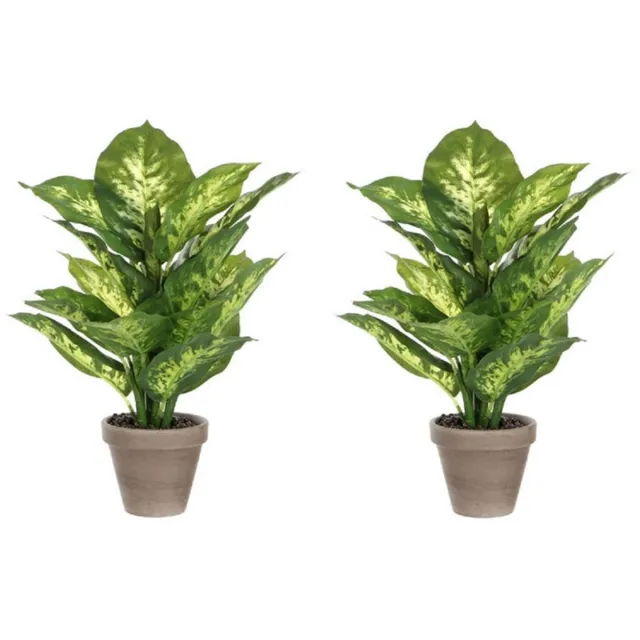 Mica Decorations Kunstplant Dieffenbachia - 2x - groen - 40 cm - in pot - nepplant - kamerplant