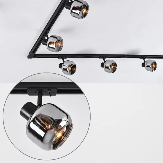 LumenXL Modern 1-fase railsysteem van 3 meter met Juna smoke spots - plafondlamp Zwart met smoke grijs glas