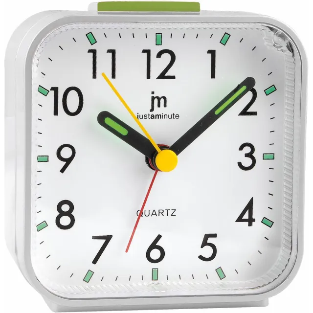 Just a Minute Wekker | Wit - met stil uurwerk en snooze functie - met fluorescerende wijzers - werkt op AA batterij