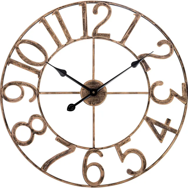 SkyNature Wandklok zonder tikken, 47 cm grote vintage metalen wandklok, stille ronde bronzen industriële klok, analoge wandklok voor woonkamer, keuken, slaapkamer, kantoor - brons