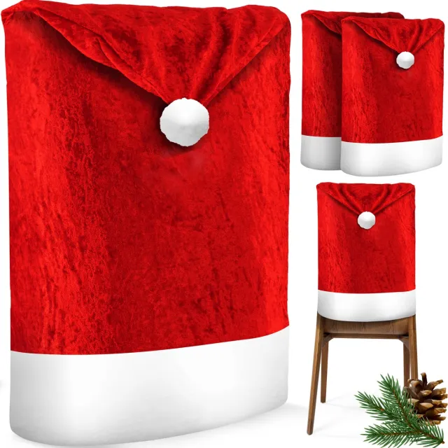 Kesser Stoelhoes Kerst Set van 6 Kerstmuts - Kerst Stoelhoezen voor Eetkamerstoelen, Stoelbekleding Kerstdecoratie - Rood/Wit Rood / Wit / Kerstmuts-6 Set