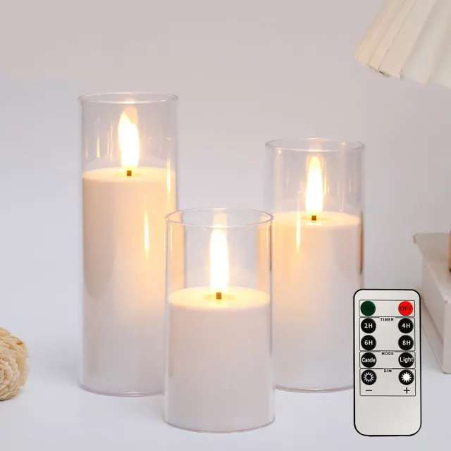 HWD LED-kaarsset van 3 stuks - met afstandsbediening - woondecoratie - wit - realistische vlam - sfeerkaars - 5,5 * 10 / 12,5 / 15 cm