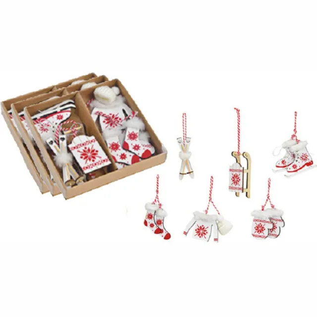 G. Wurm Kersthangers - 18x - hout - wit/rood - 6-10 cm - kerstboomversiering - decoraties
