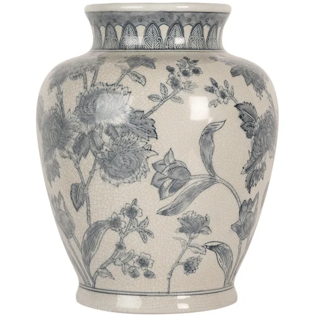 Clayre & Eef Vaas Ø 23x29 cm Wit Blauw Keramiek Bloemen