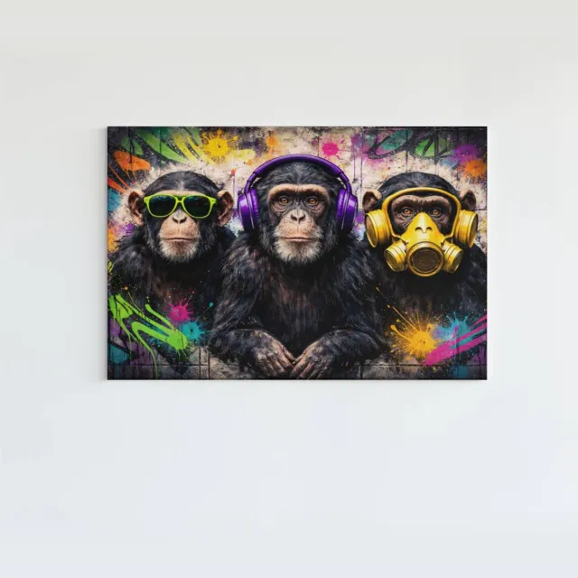 Trendex Global Canvas Schilderij Apen – Kleurrijke Wanddecoratie - 90 x 60 cm
