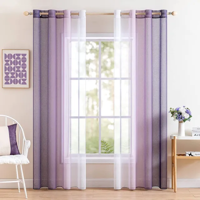 Miulee Premium Vitrage – Woonkamer Raam Accessiores – Curtains – Voile lila