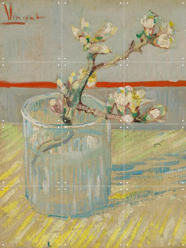 IXXI Bloeiend amandeltakje in een glas (1888), Vincent van Gogh (1853 - 1890) & Van Gogh Museum - 60 x 80 cm - Grote wanddecoratie en posters Wit / Lichte tinten