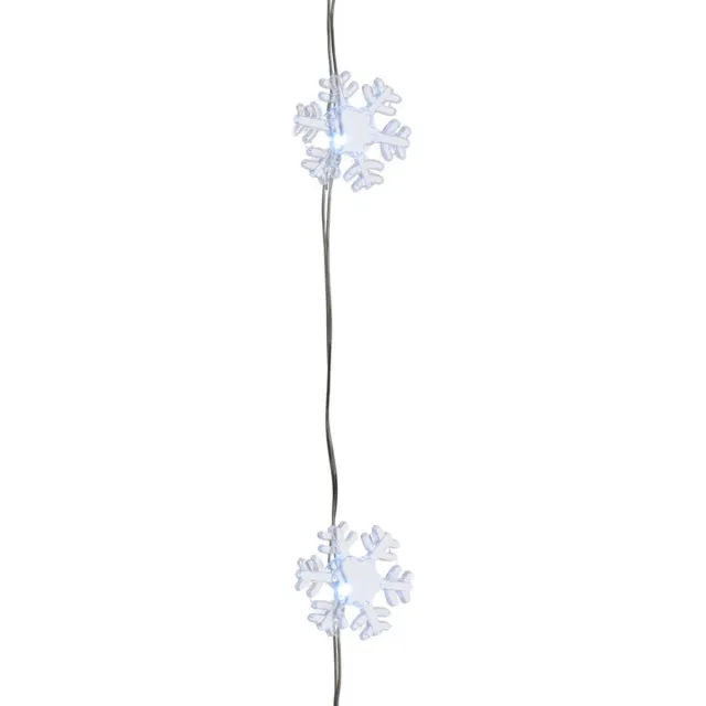 Lumineo Sneeuwvlokken lichtsnoer - wit - 40 led lampjes - 195 cm - timer - batterij - sneeuw/kerstverlichting