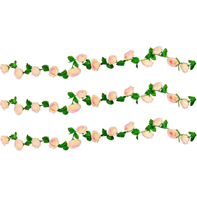 CHAKS Rozen bloemenslinger - 3x - kunstplant/bloem - roze - 220 cm