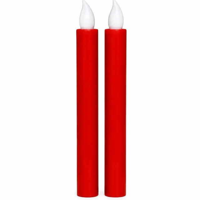 SWGOTA led kaarsen, set van 2 rode lange kaarslampen met kunststof cilindervormige behuizing en vlamvormige top, verpakt in een zak Rood