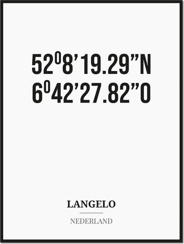 Studio216 Poster/kaart LANGELO met coördinaten zwart, wit