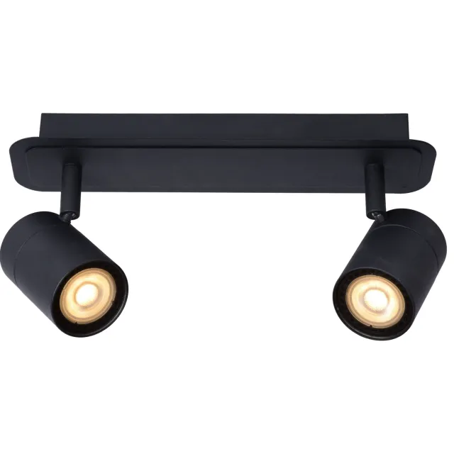 Lucide LENNERT - Plafondspot Badkamer - LED Dimb. - GU10 - 2x5W 3000K - IP44 Zwart