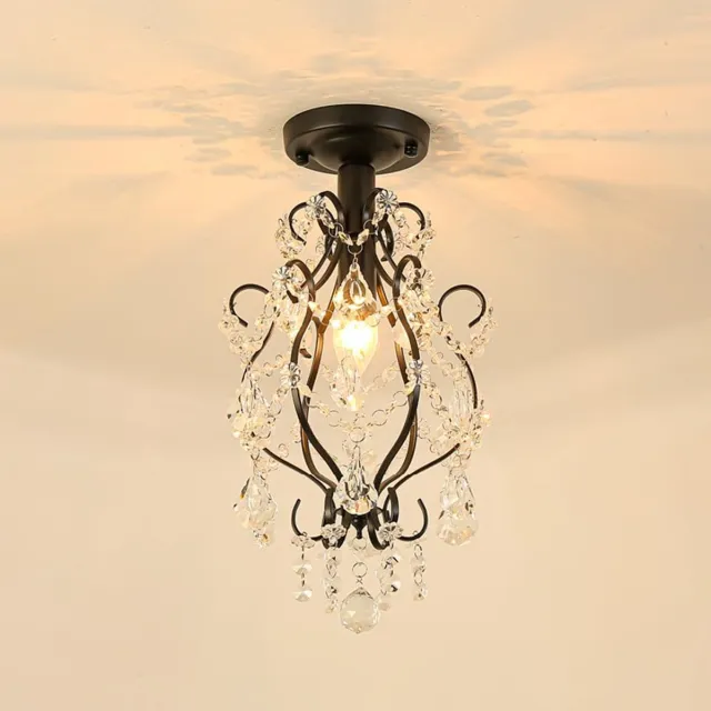 KZQ Vintage Kristal Hanglamp - E14 Fitting - Plafondlamp - Voor Slaapkamer Woonkamer Hal - Zwart zwart.2