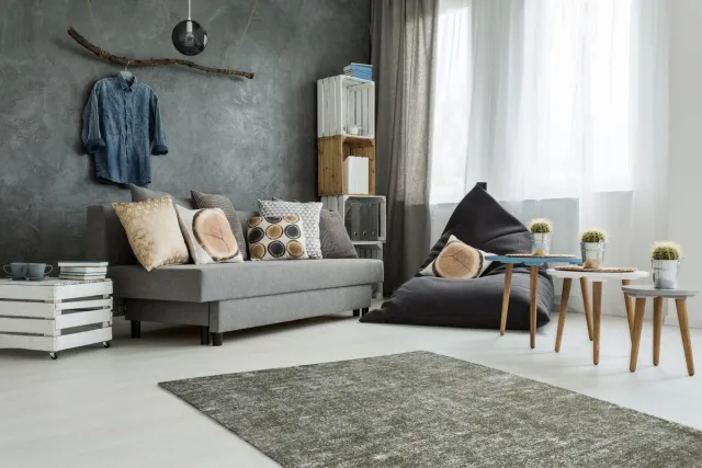 Padiro stijlvol laagpolig vloerkleed 120 x 170 cm - olijfgroen - modern effen ontwerp - gemêleerd - voor vloerverwarming - van polyester en katoen
