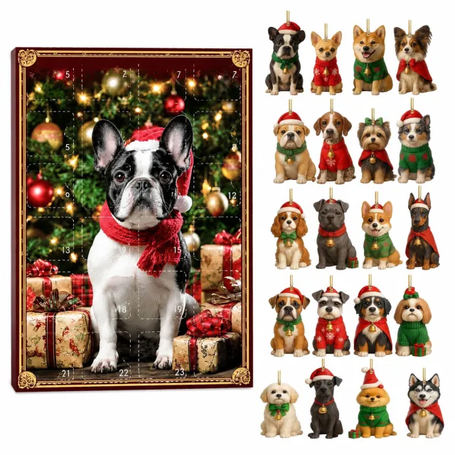 SWGOTA Adventskalender 2026 voor hondenliefhebbers met 24 genummerde vakjes en acryl hangdecoraties, verpakking 26 x 18 x 3 cm Rood